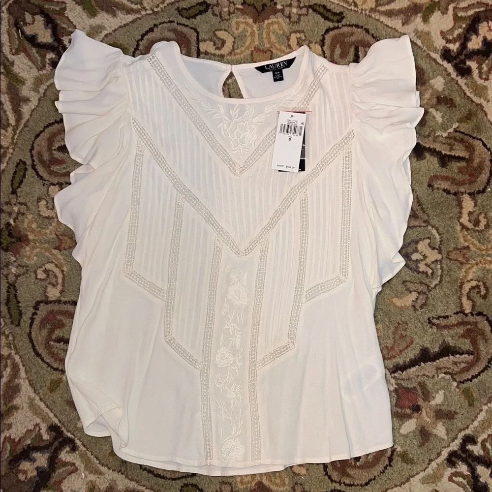 Ralph Lauren White Ruffle Sleeve Blouse - Picture 1 of 7